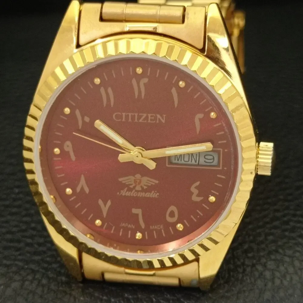 Vintage 1977 Citizen Automatic Mens Gold Watch W/daydate & Arabic accents